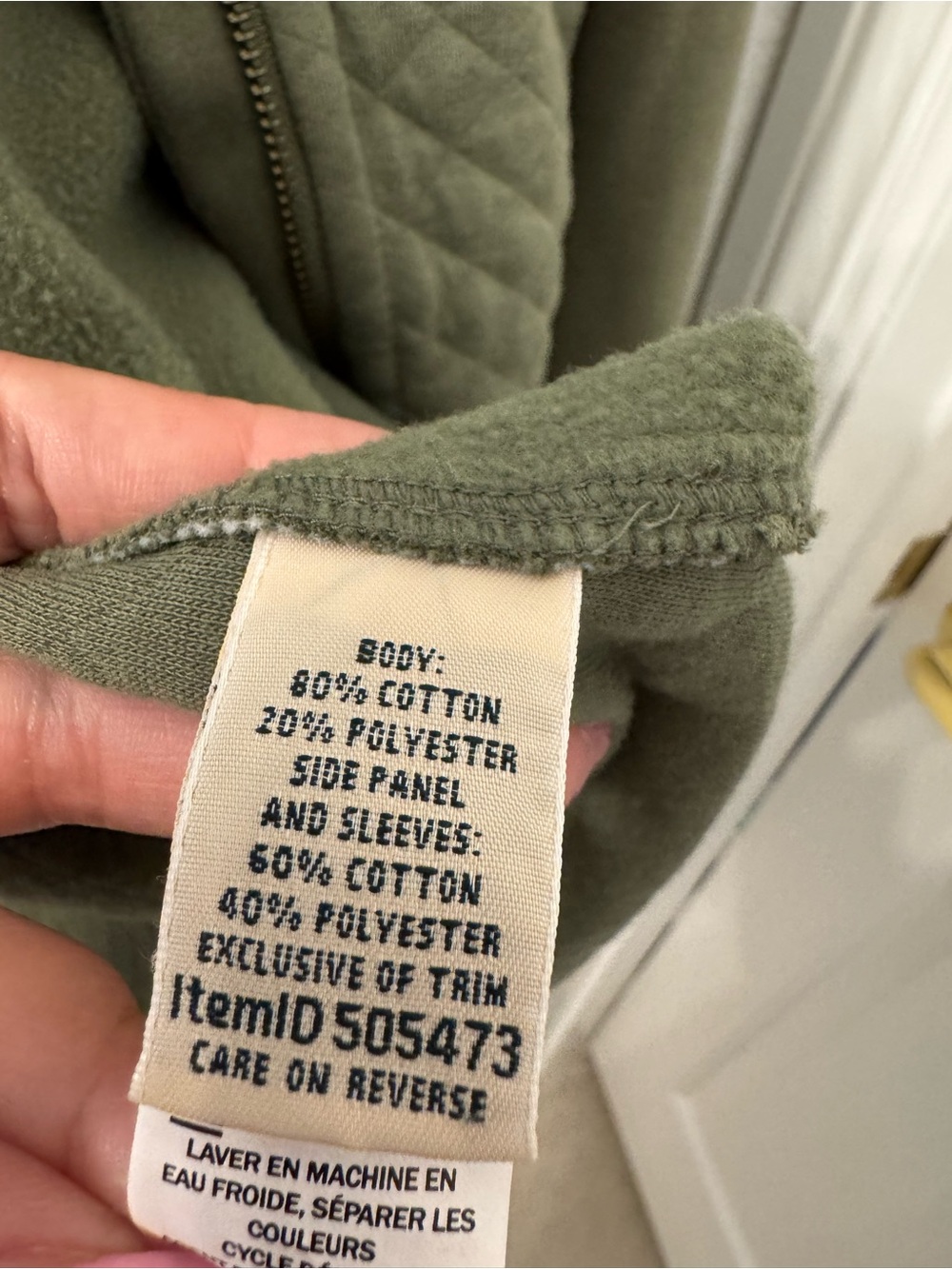 L.L. Bean Olive Green Quilted Hooded Jacket Women’s XL Zip Up Hoodie - Picture 5 of 6